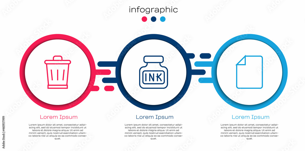 Set line Trash can, Inkwell and File document. Business infographic template. Vector