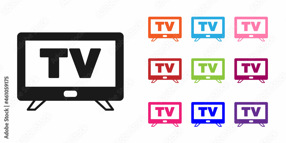 白色背景上的黑色智能电视图标。电视标志。将图标设置为彩色。矢量