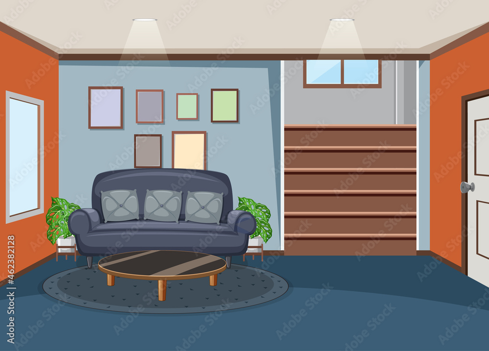 Living room interior design with furnitures