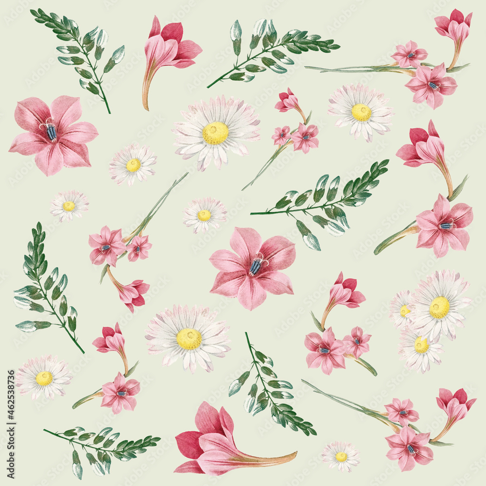 Pink and white flowers pattern vector