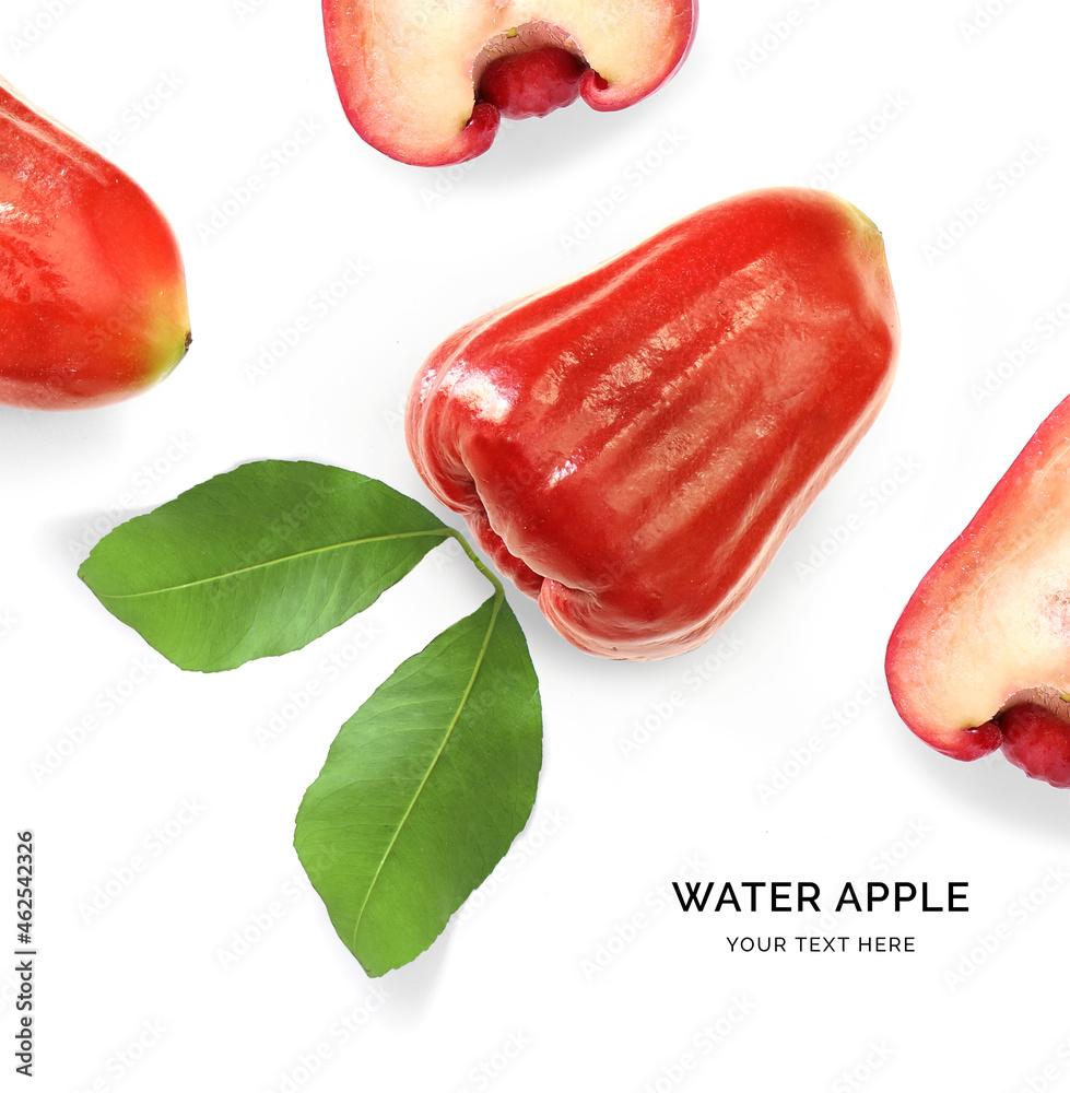 白底水苹果果创意布局。平面布局。食物概念。