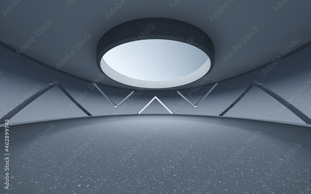 空旷的圆形房间，空间感，3d渲染。