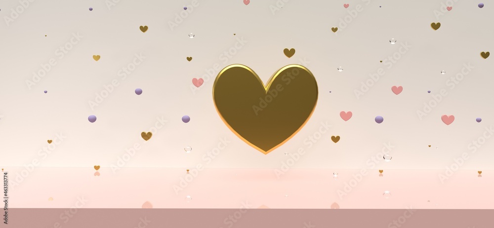 爱心-欣赏与爱情主题-3D渲染插图