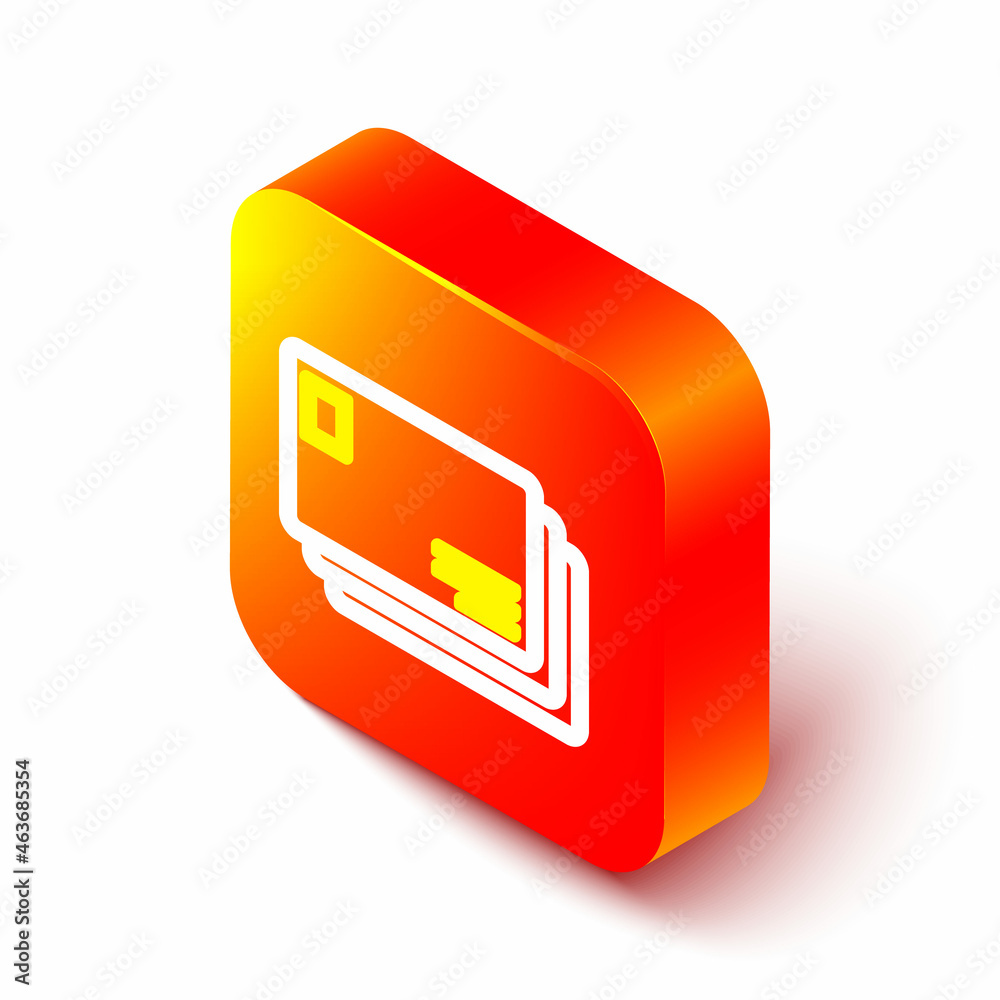 隔离在白色背景上的等轴测线信封图标。电子邮件字母符号。橙色方形