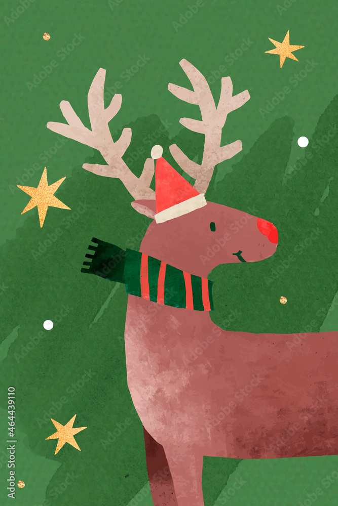 驯鹿与圣诞老人帽涂鸦矢量