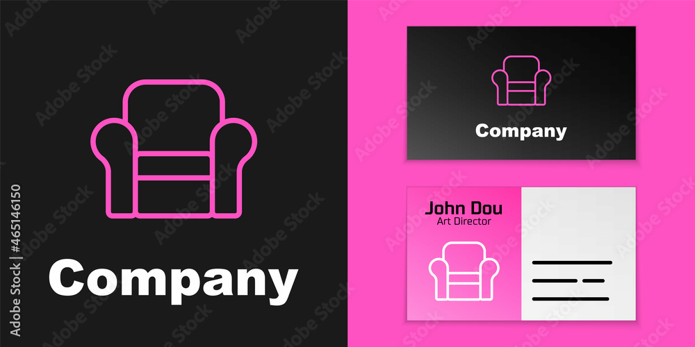 Pink line Armchair icon isolated on black background. Logo design template element. Vector