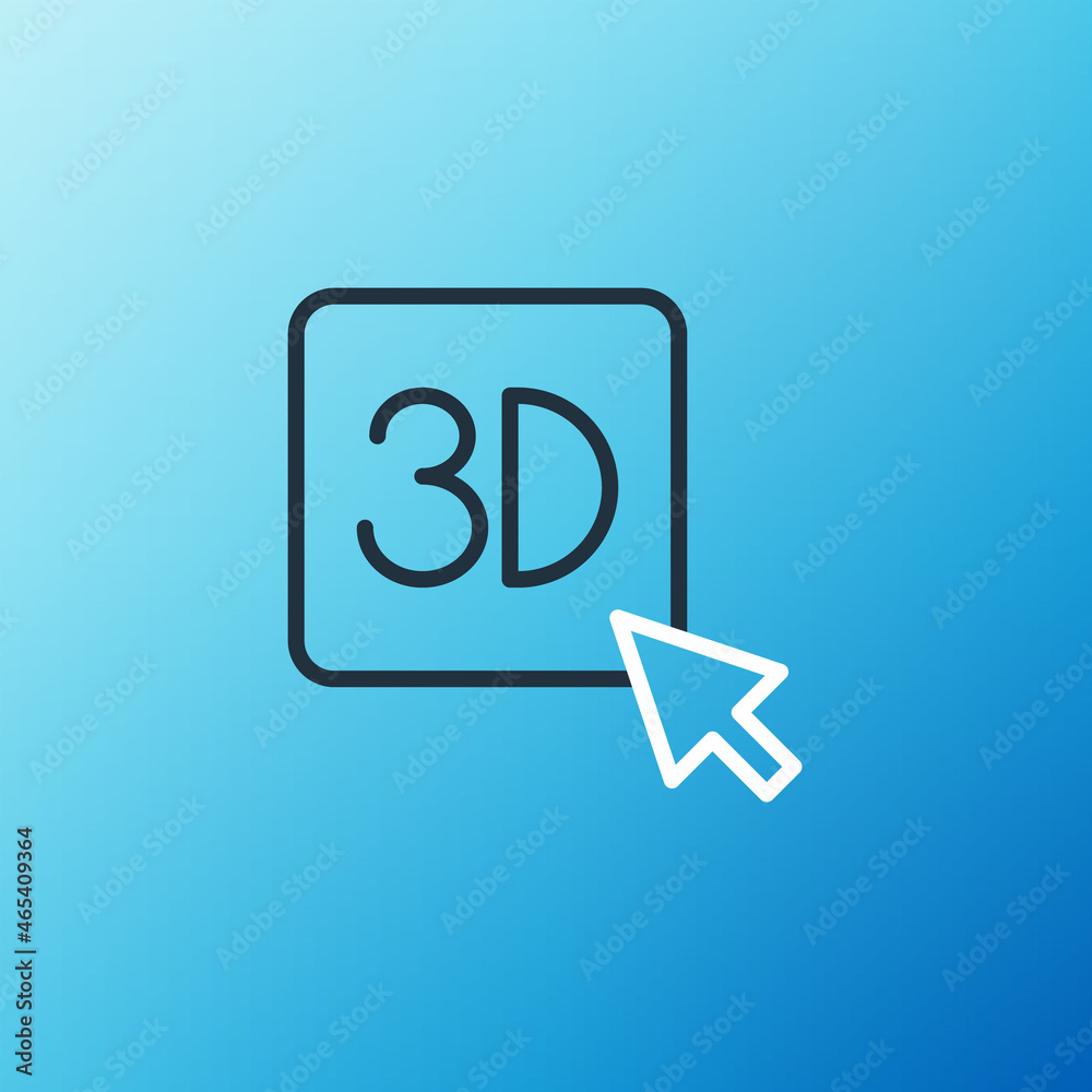 隔离在蓝色背景上的线条3D打印机图标。3D打印。彩色轮廓概念。矢量