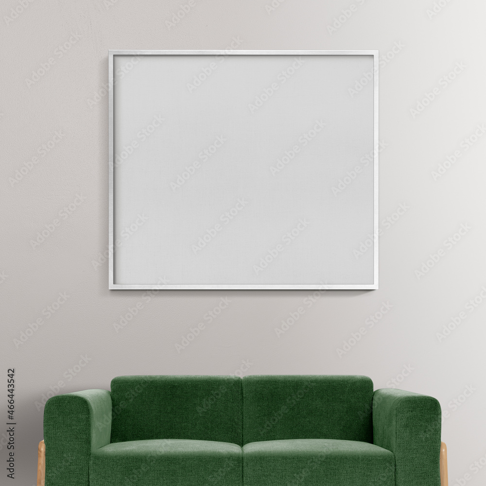 Minimal living room interior design with blank frame