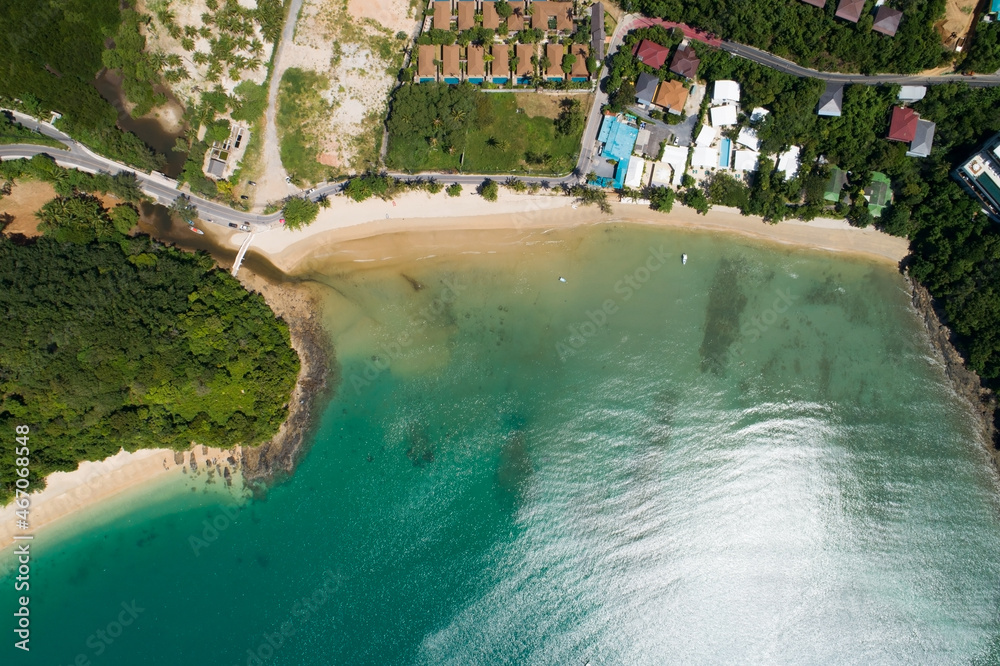 Aerial view Drone camera of Tropical beach at Phuket Thailand Amazing beach Beautiful sea at phuket 