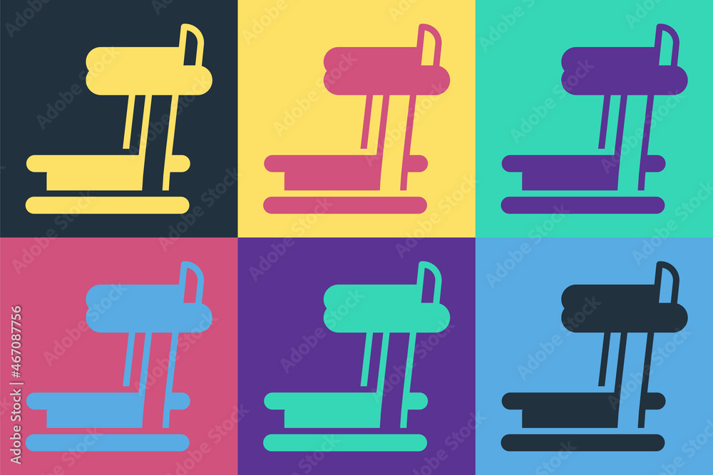Pop art Treadmill machine icon isolated on color background. Vector