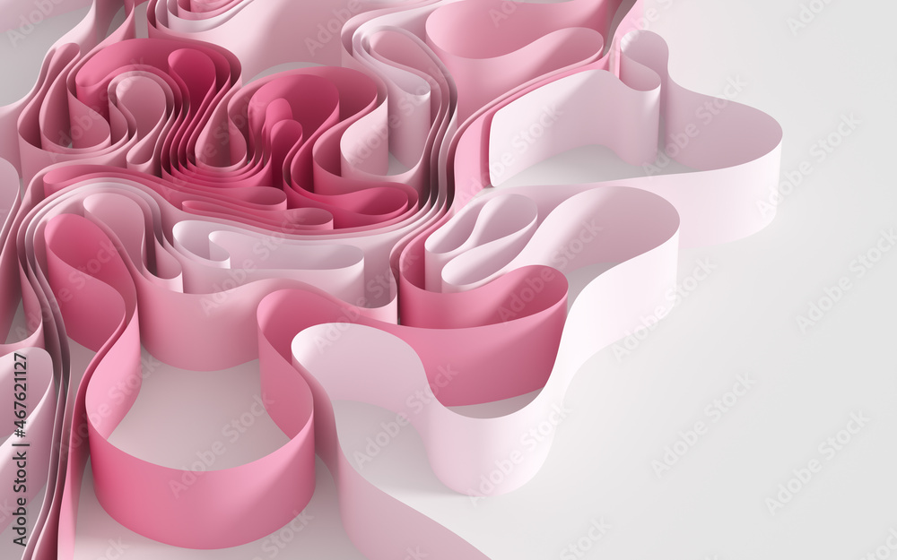 粉红色背景的曲线纸，三维渲染。