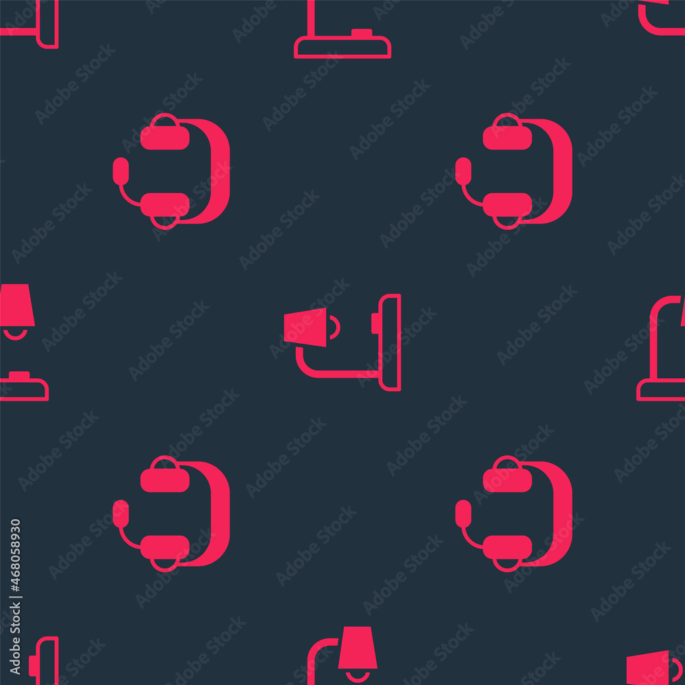 Set Headphones and Table lamp on seamless pattern. Vector