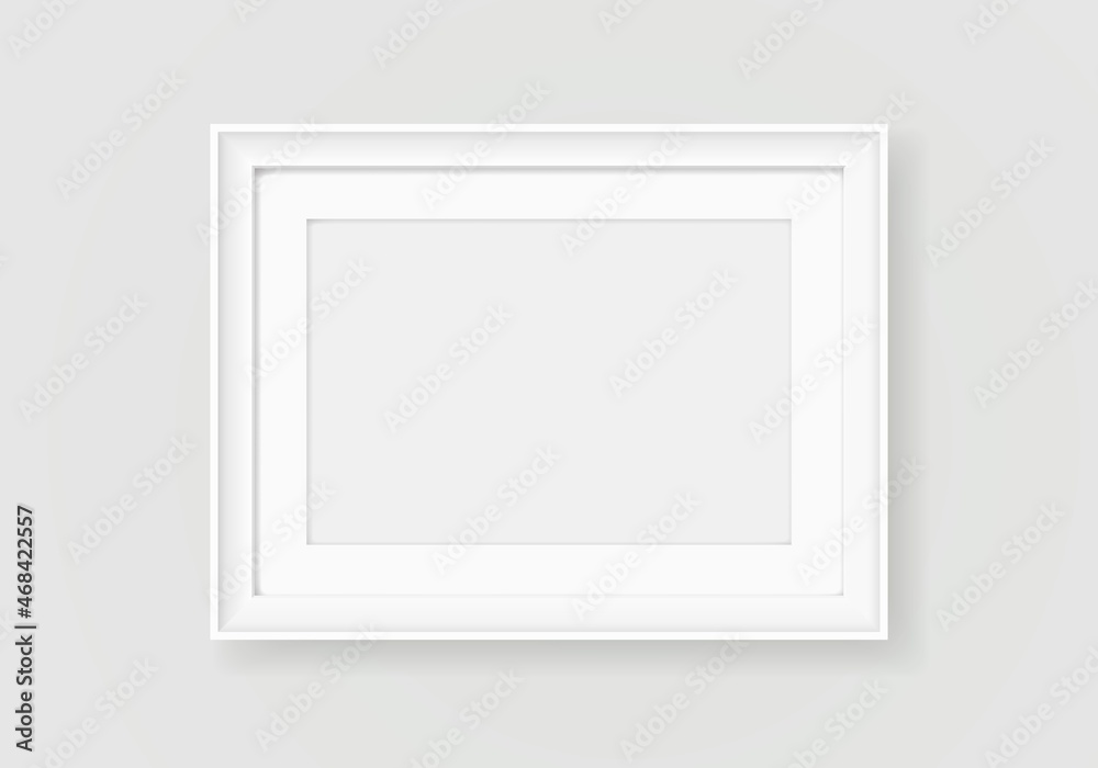 白色相框，空白水平相框。真实的空海报边框，画廊绘画f