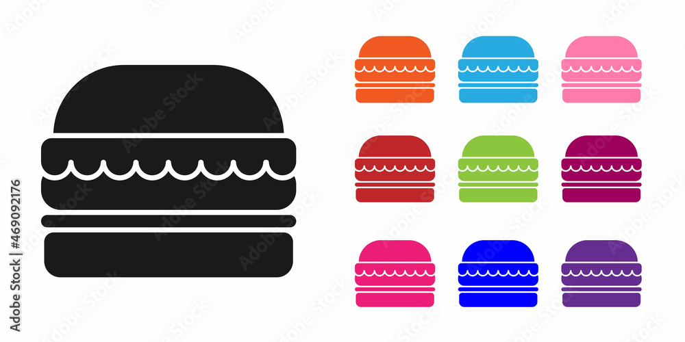 黑色汉堡图标隔离在白色背景上。汉堡图标。奶酪汉堡三明治标志。快餐