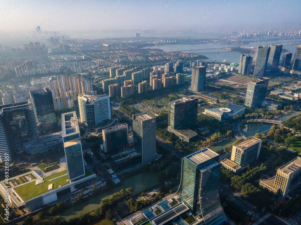 航拍中国苏州建筑景观天际线