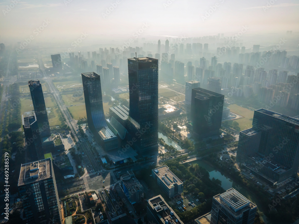 航拍中国苏州建筑景观天际线