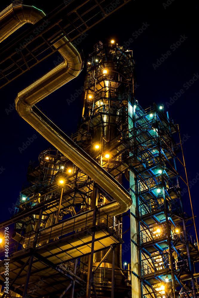 Pipes and buildings of big oil factory