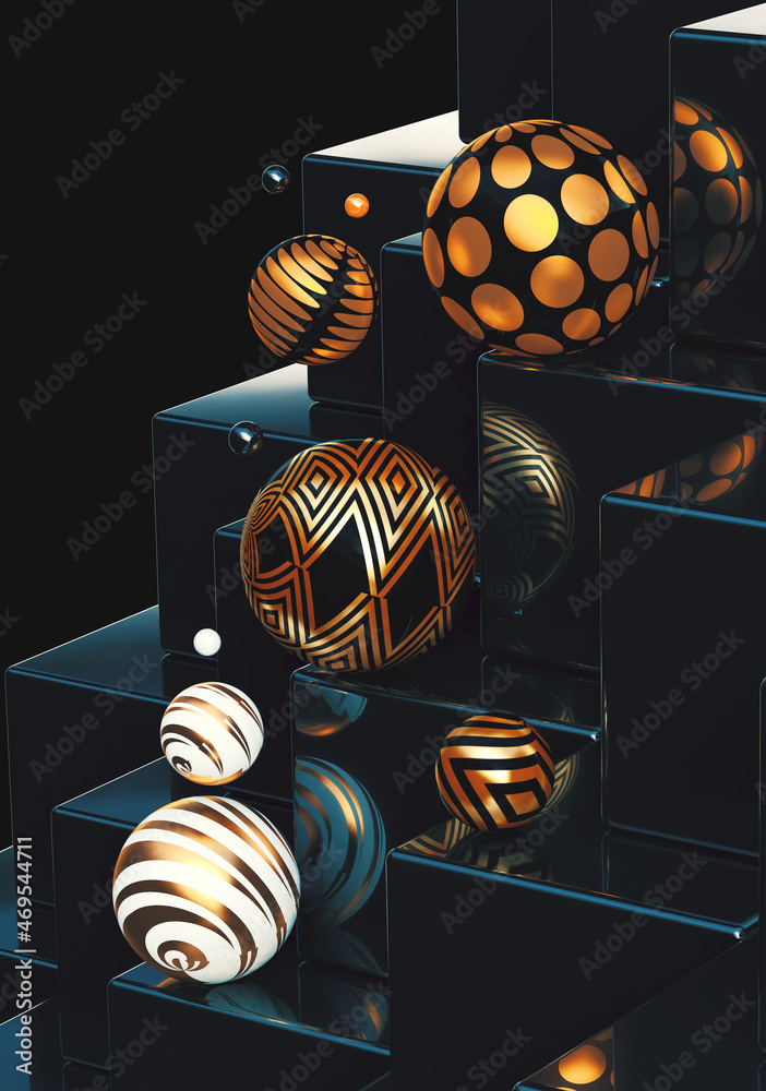 Diseño moderno decorativo.Ilustración 3d. Fondo abstracto de la composición de bolas de rayas o esfe