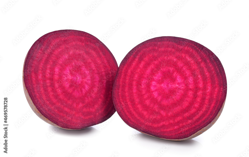 Slices of beetroot isolated on white background.
