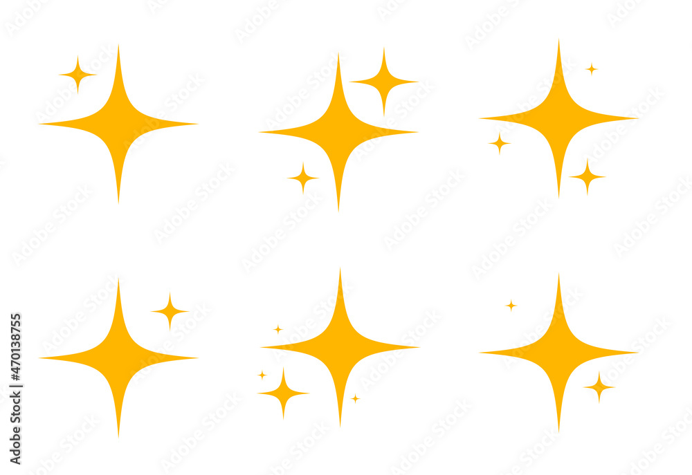 黄色闪闪发光的星星闪耀图标，独立于白色。矢量插图