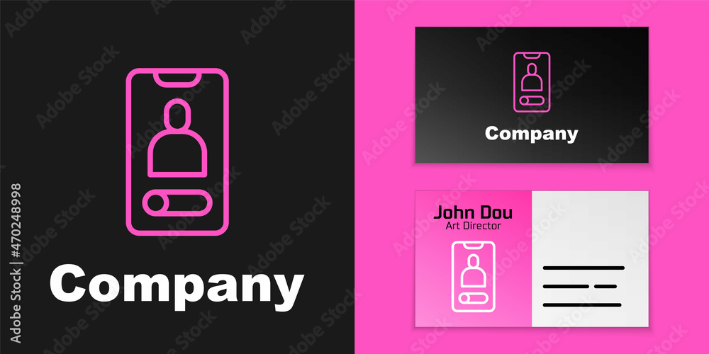 粉色线路手机来电图标隔离在黑色背景上。朋友来电。标志设计