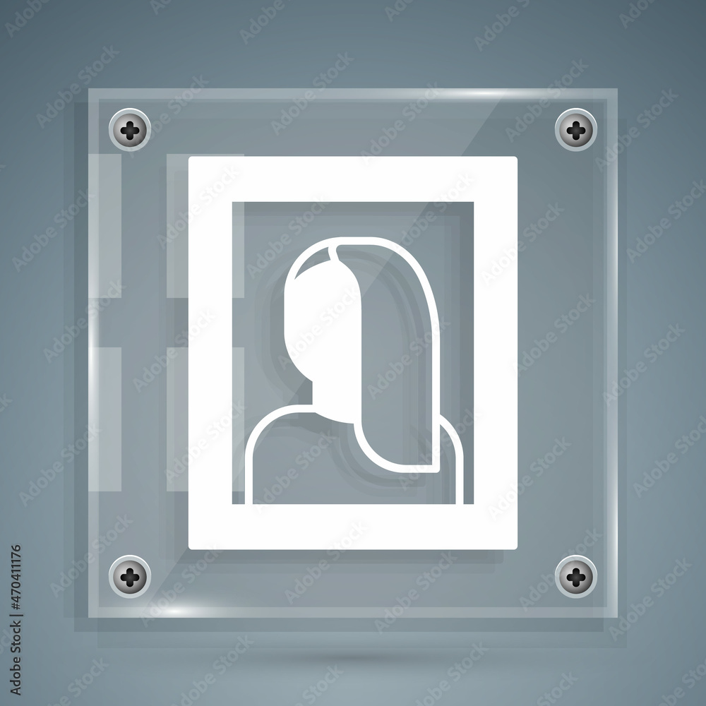 White Portrait picture in museum icon isolated on grey background. Square glass panels. Vector