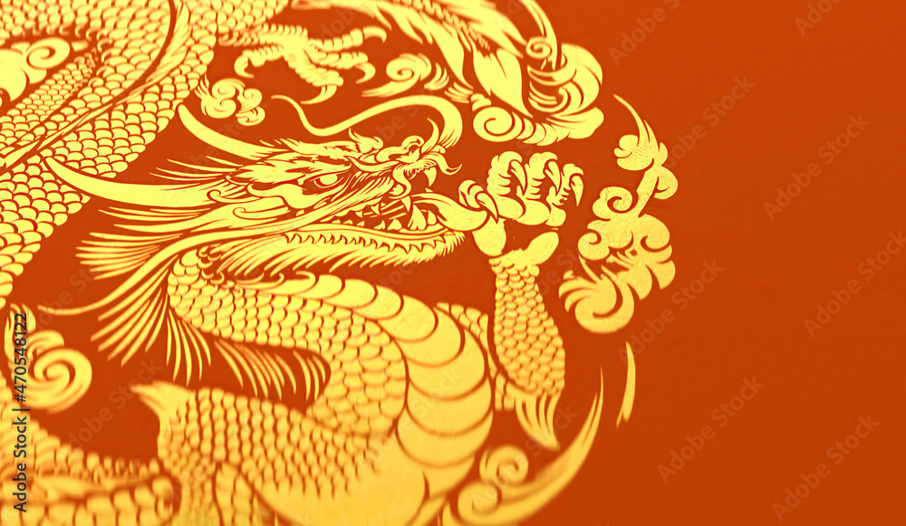 3d rendering of Chinese dragon golden style classical auspicious pattern Chinese New Year background
