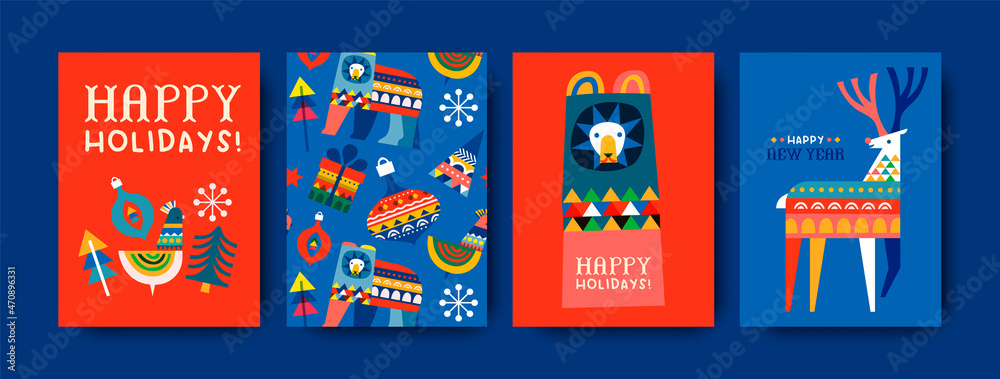 快乐假日可爱冬季民俗动物卡片套装