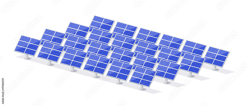 可再生太阳能发电站，带有用于电网的太阳能电池板。清洁太阳能