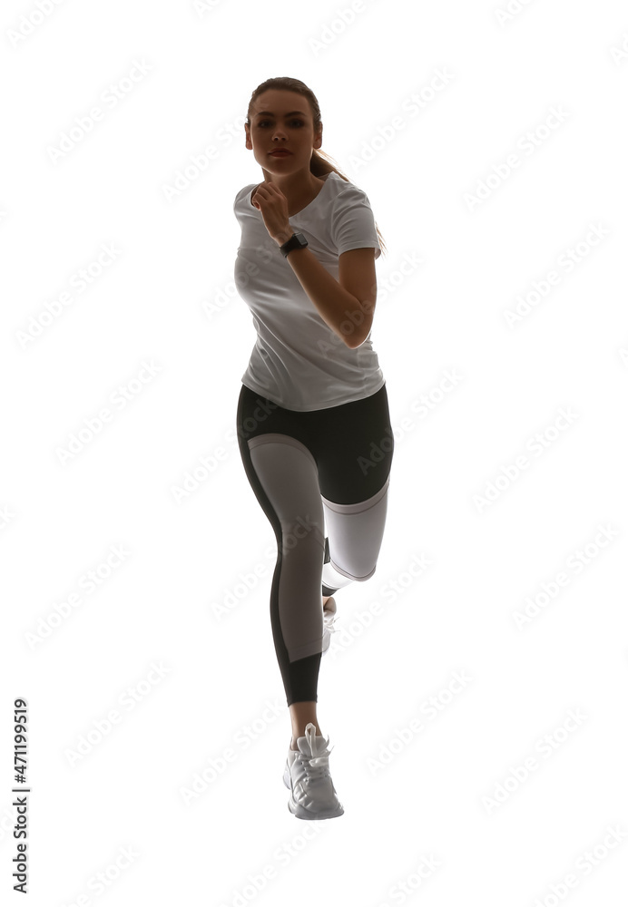 白底运动型跑步女性剪影
