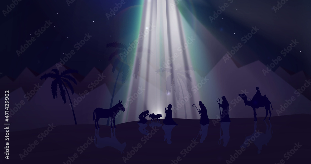 发光和漂浮斑点的耶稣诞生图像