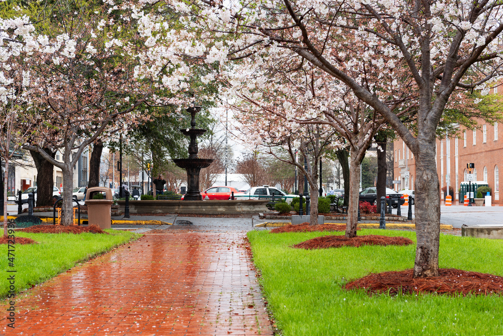 美国乔治亚州梅肯市春季市中心广场