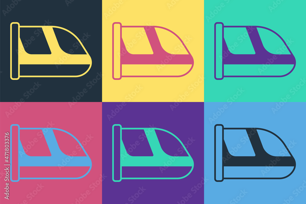 流行艺术火车和铁路图标在彩色背景上隔离。公共交通符号。地铁tr
