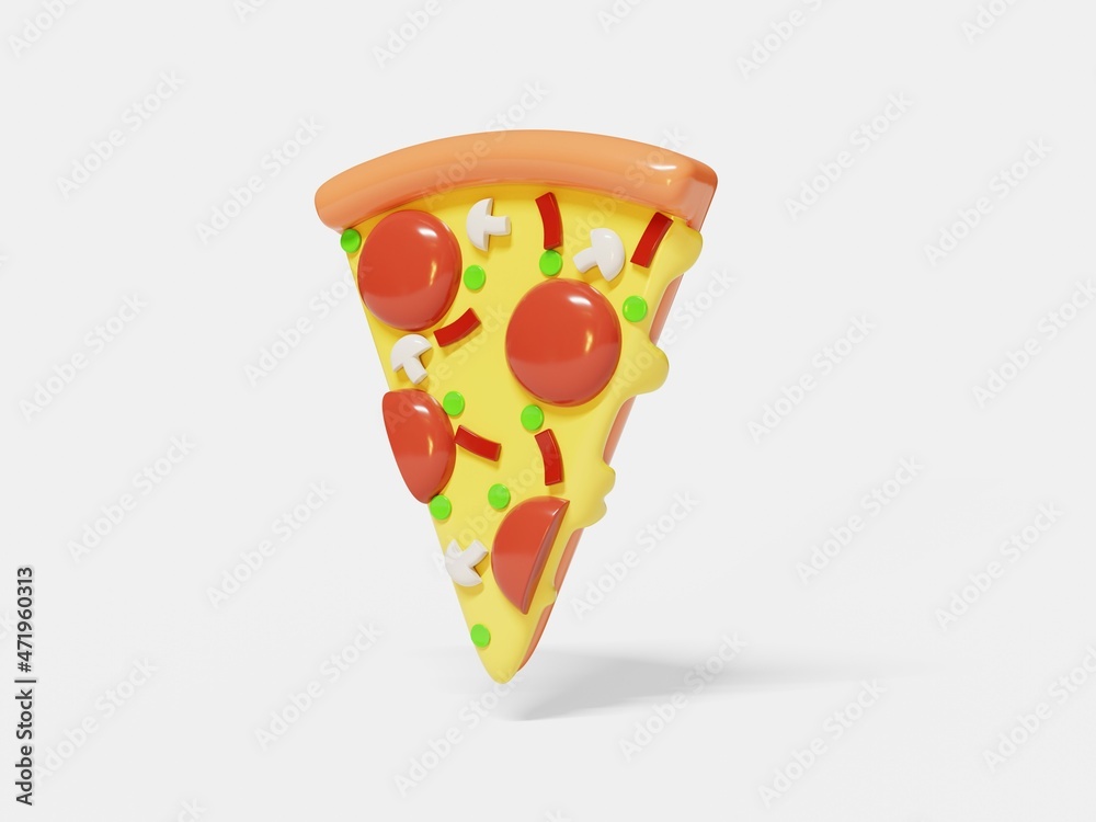 白色背景下的披萨片，3D插图