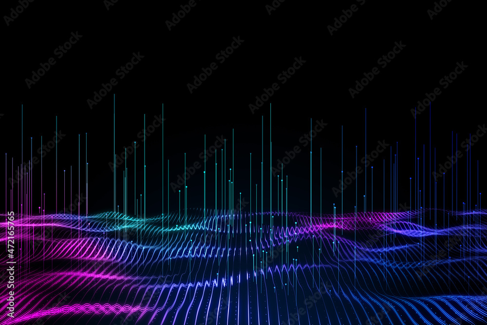 Abstract digital wave on dark background. Technology and science concept. 3D Rendering.