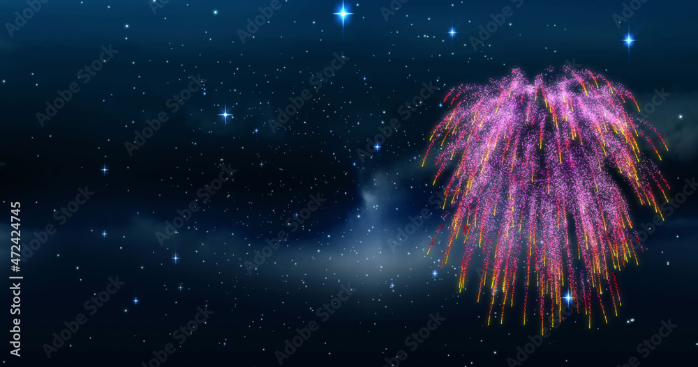 五彩缤纷的圣诞节和新年烟花在星空中绽放的画面