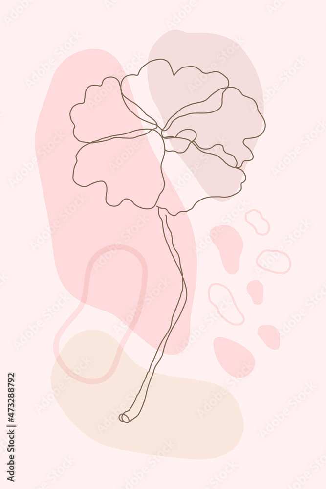 粉色花朵单线艺术矢量