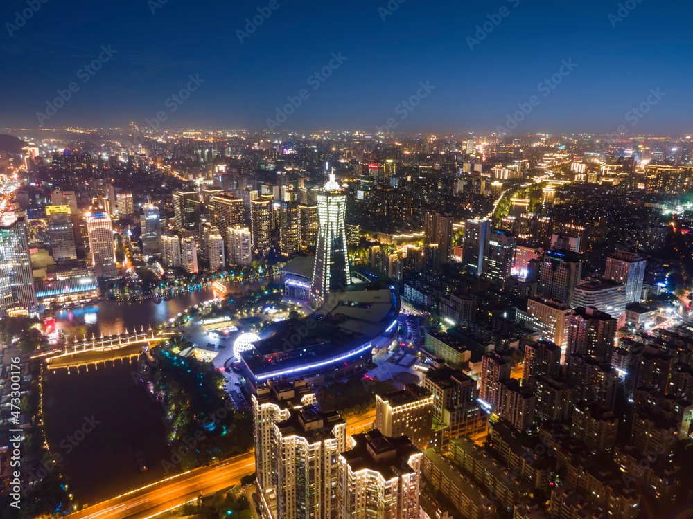 航拍杭州城市夜景