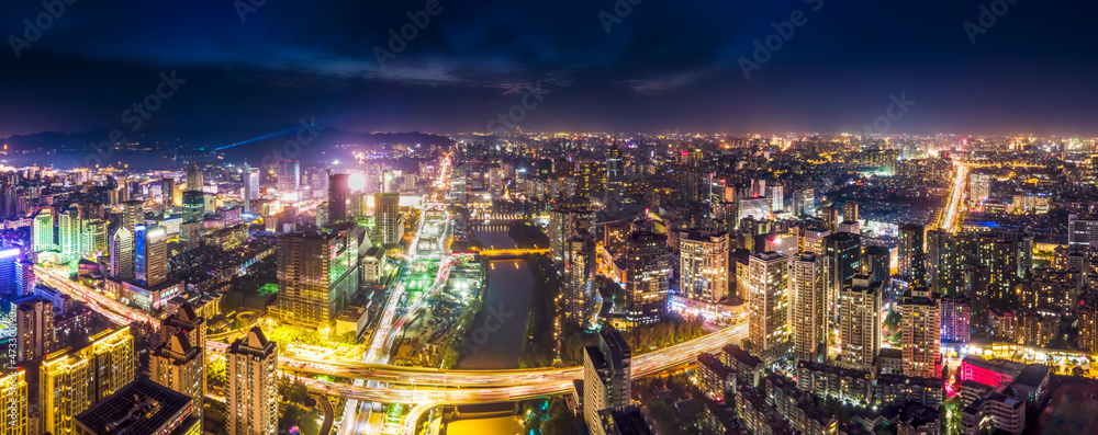 杭州城市夜景航拍