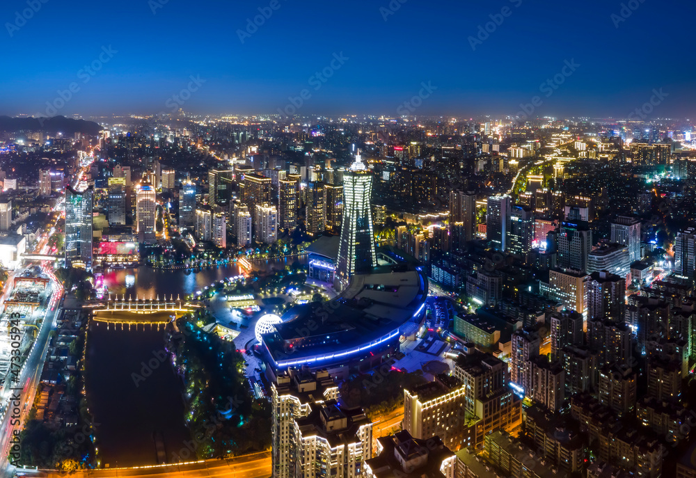 杭州城市夜景航拍