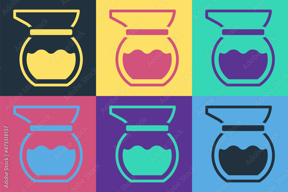 流行艺术茶壶图标在彩色背景上隔离。矢量