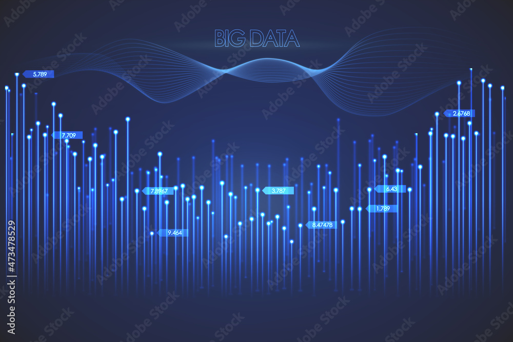 Creative glowing digital big data backdrop. Technology and database concept. 3D Rendering.