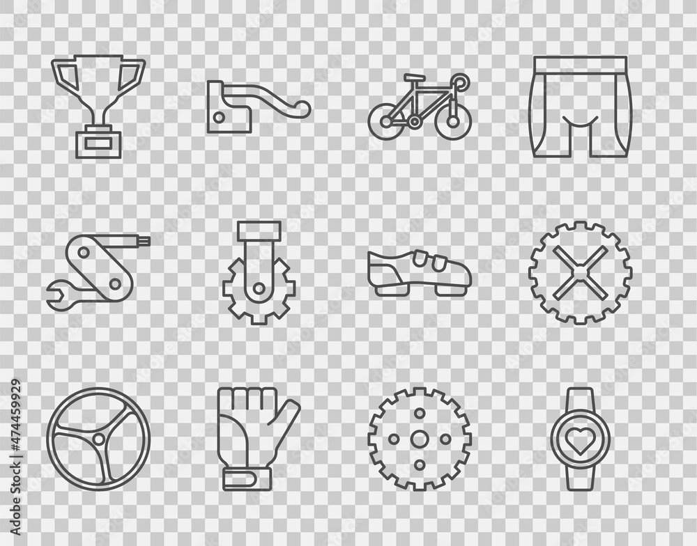 自行车车轮、智能手表、手套、自行车奖杯、脱轨器后部、链轮曲柄