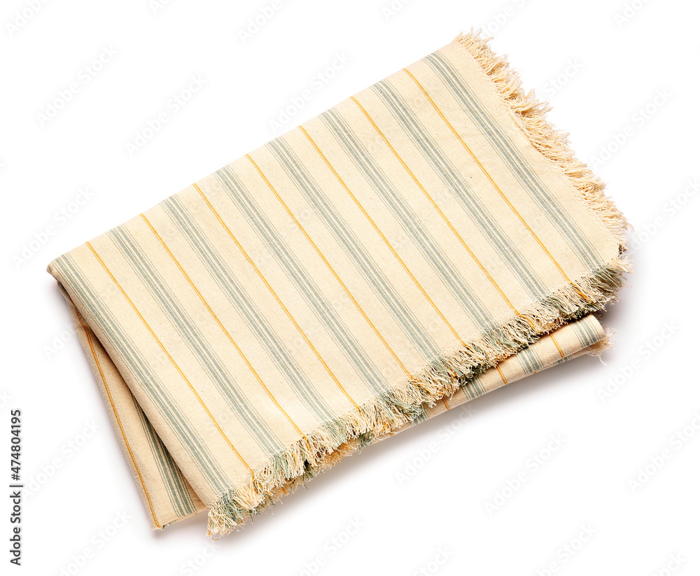 Folded cloth napkins on white background