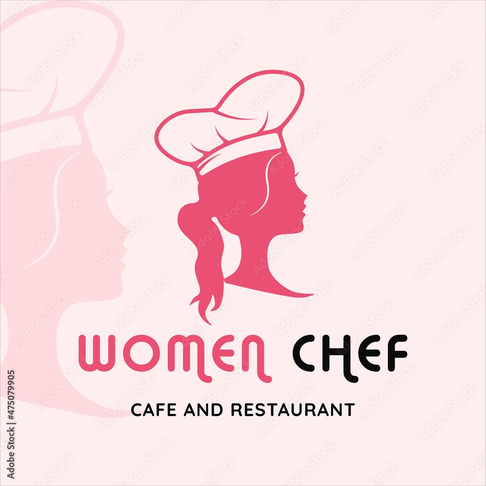 剪影女厨师标志矢量插图模板图标图形设计。咖啡馆和餐厅符号