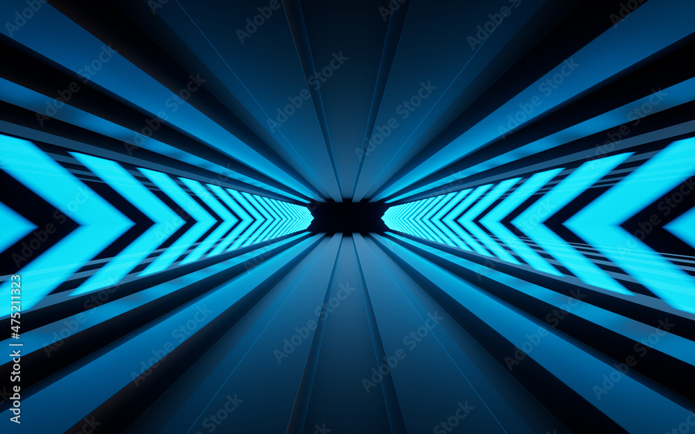 霓虹灯和隧道，三维渲染。