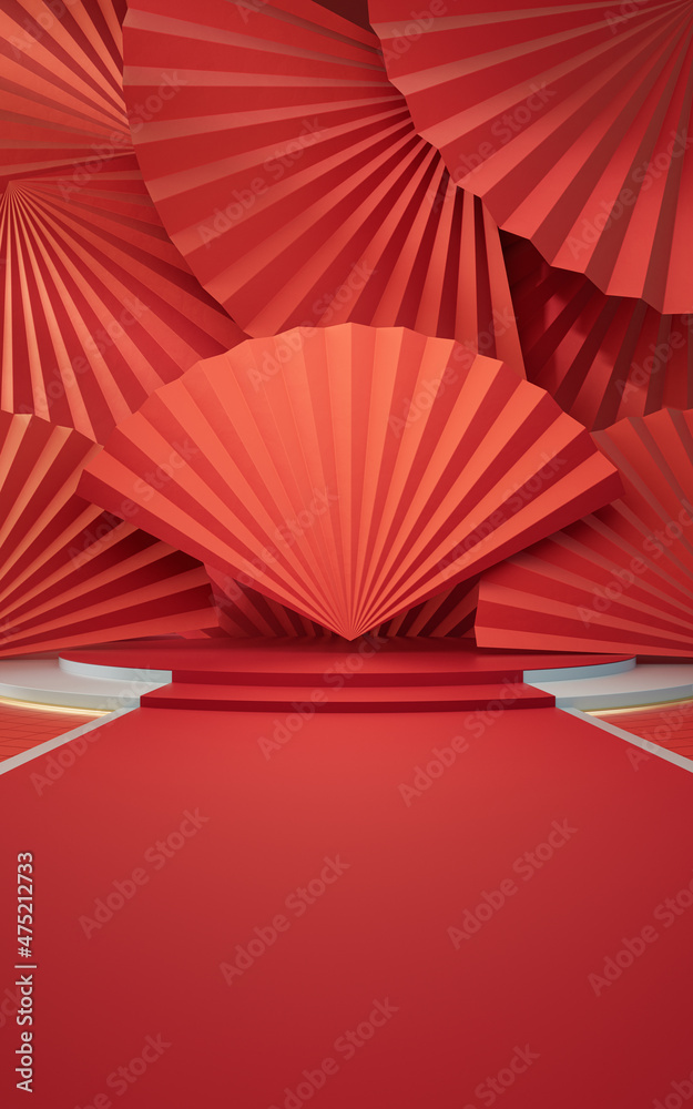中国风格背景的折扇，3d渲染。