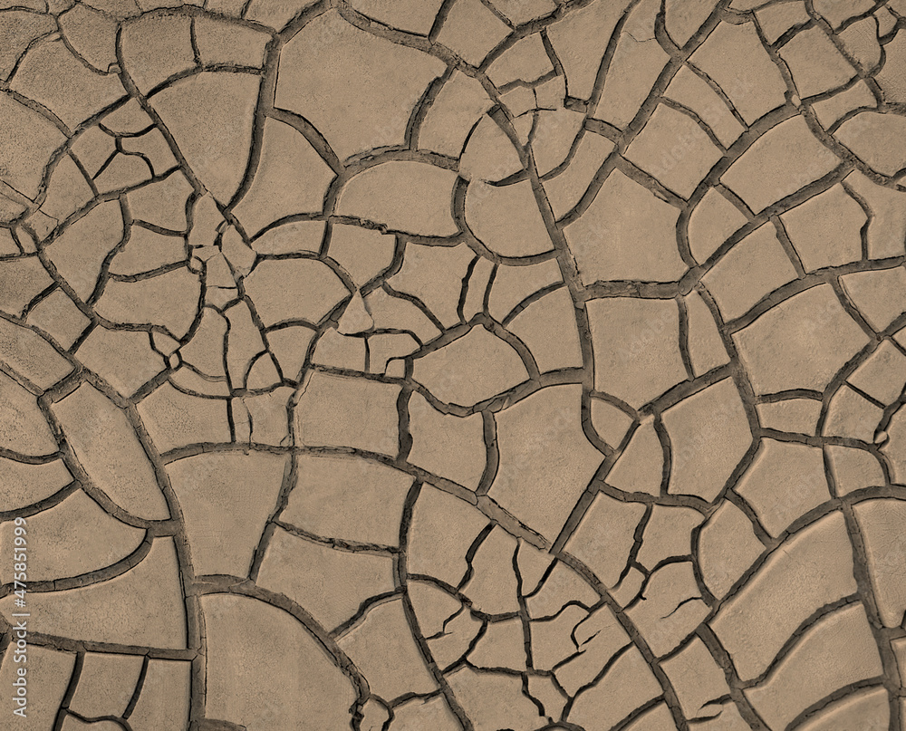 龟裂的棕泥，贫瘠的地表自然纹理