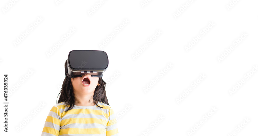 kid child toddler girl playing game on virtual reality vr glasses.future digital technology. kid tod