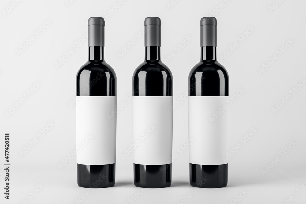 白色背景上有实体模型的清洁葡萄酒瓶。产品、酒精、饮料和广告